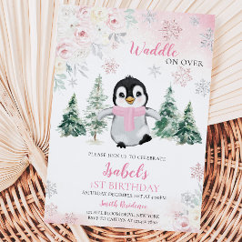 Convites Festa de Aniversário do Pinguim de Inverno Rosa