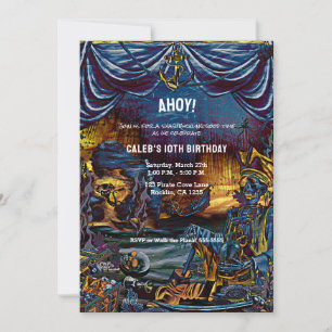 Convites Festa de Aniversário do Pirata Esqueleto Sob o Mar