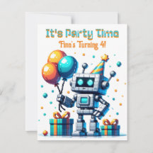 Festa de aniversário do Pixel Art Robot Boy