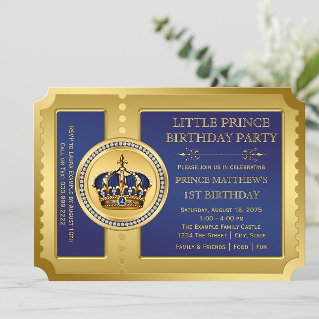 Convites Festa de Aniversário do Príncipe Real (Cute ticket style prince any number birthday party invitation. Simply add your event details.)