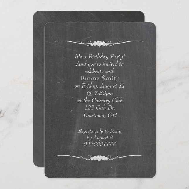 Convites Festa de aniversário do quadro (Frente/Verso)