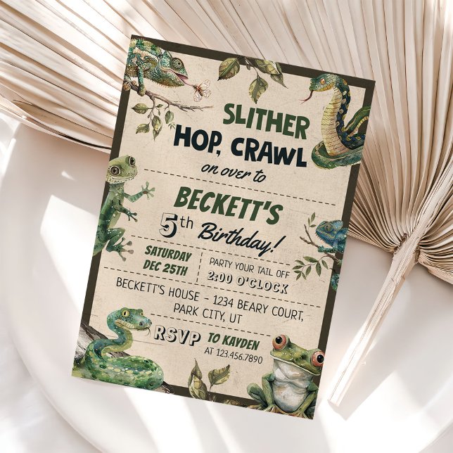 Convites Festa de aniversário do Reptile Themed Kid (Criador carregado)
