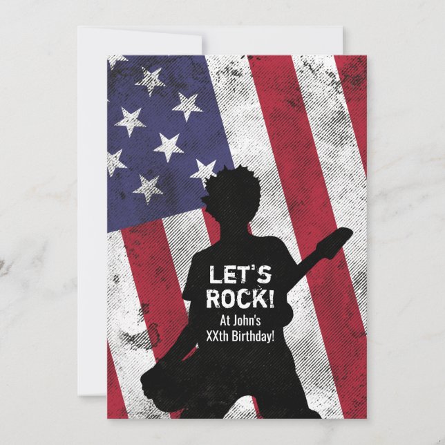 Convites Festa de aniversário do Rock Star Guitar Grunge (Frente)