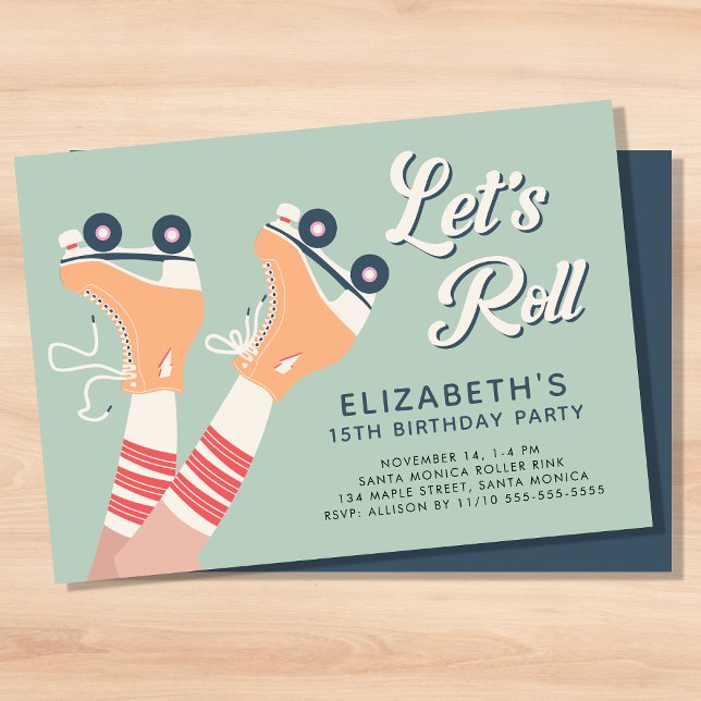 Convites Festa de aniversário do Sage do Cilindro Retro (A cool roller skating birthday party invitation with a retro vibe)
