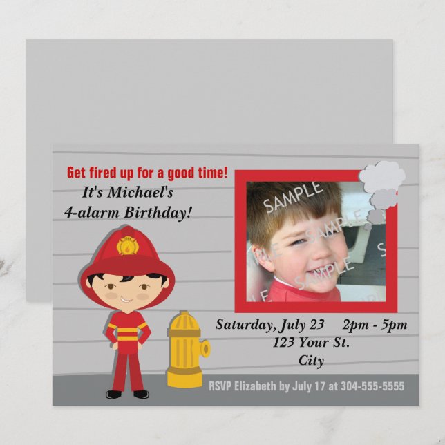 Convites Festa de aniversário do sapador-bombeiro (Frente/Verso)