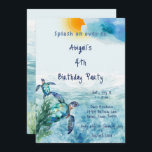 Convites Festa de aniversário do Sea Turtle Kid<br><div class="desc">Convite de aniversário do Sea Turtle Kid. Oceano aquarela com tartarugas marinhas. Passe por aqui. Sexo neutro.</div>