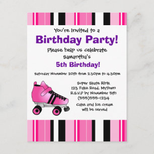 Convites Festa de aniversário do skate de rolo do rosa