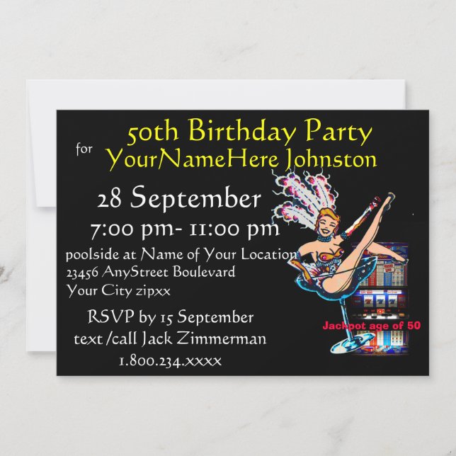 Convites Festa de aniversário do slot machine 50th (Frente)