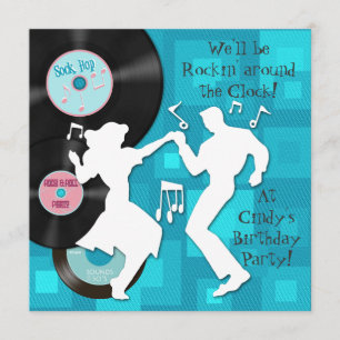 Convites festa de aniversário do tema da década de 50