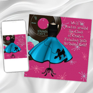 Convites festa de aniversário do tema da década de 50