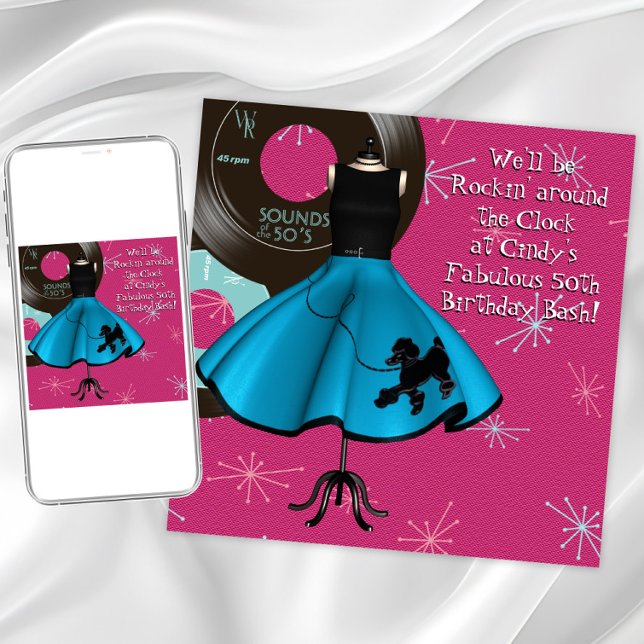 Convites festa de aniversário do tema da década de 50 (Fun 1950's birthday and any occasion invitation. Instant download and printed invitations available.)