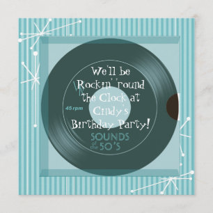 Convites festa de aniversário do tema da década de 50