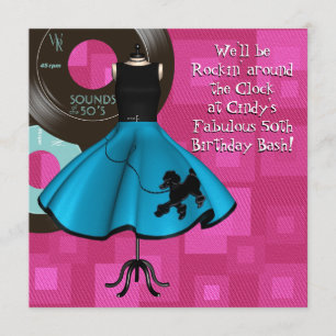 Convites festa de aniversário do tema da década de 50