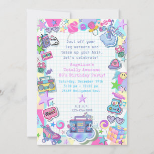 Convites festa de aniversário do tema do anos 80, parte do 