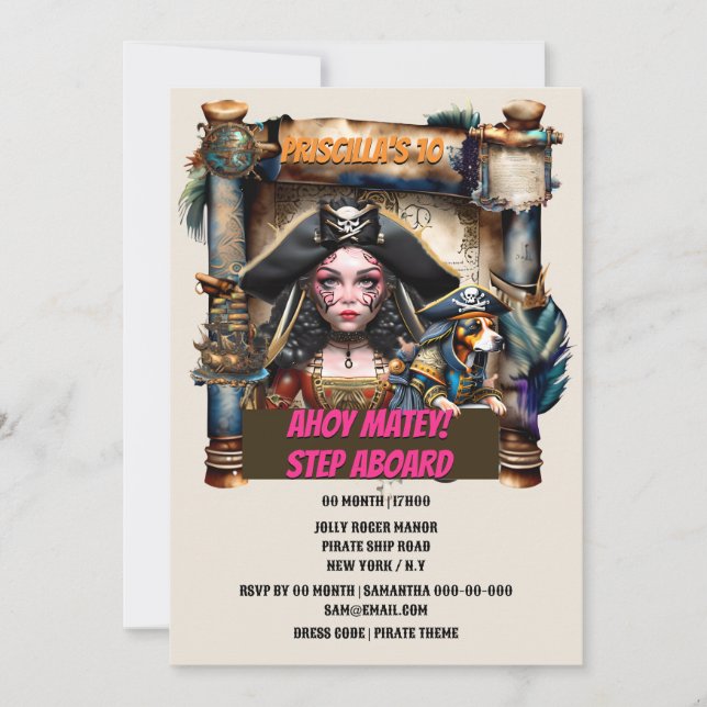 Convites Festa de aniversário do tesouro de cachorros-pirat (Frente)