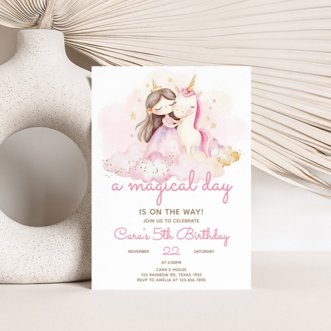 Convites Festa de Aniversário do Unicórnio do Dia Mágico  (Unicorn Birthday Party Invitation)