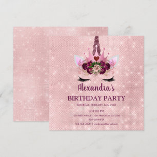 Convites Festa de aniversário do Unicórnio Rosa Brilhante