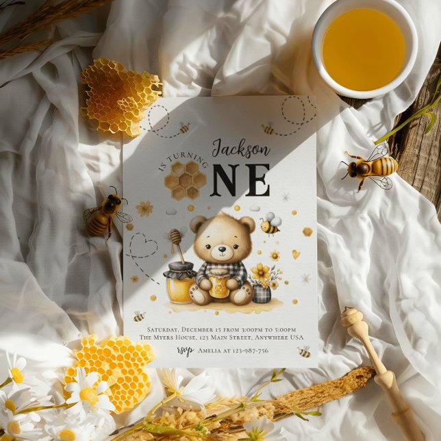 Convites Festa de aniversário do Urso primeiro aniversario  (Criador carregado)