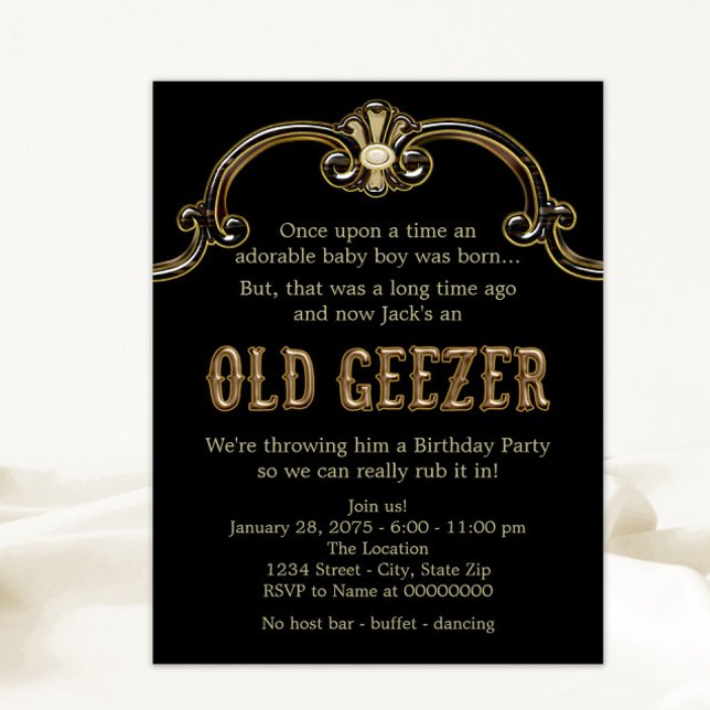Convites Festa de Aniversário do Velho Cara (Man's funny old geezer birthday party invitation. Simply add your event details to this fun design.)