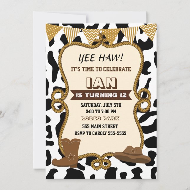 Convites Festa de aniversário do Velho Oeste (Frente)