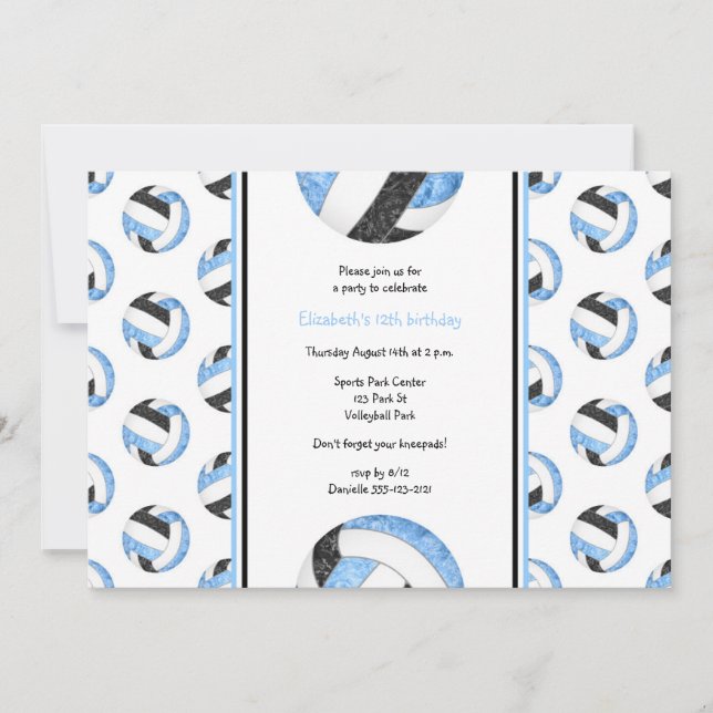 Convites festa de aniversário do voleibol negro azul (Frente)