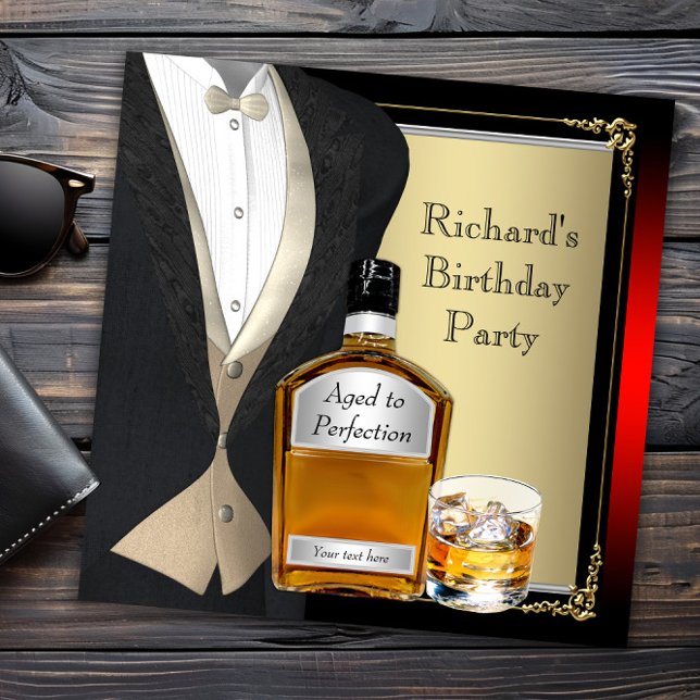 Convites Festa de Aniversário do Whisky do Homem (Mans whiskey birthday party invitation. All text can be changed.)