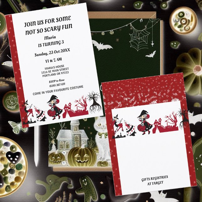 Convites Festa de aniversário do Witch Halloween Haunted Ho (Witch Halloween Haunted House Kid's Birthday Party Invitation)