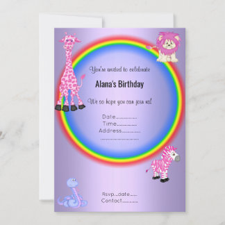 Convites Festa de aniversário do Zoo Arco-íris Puro