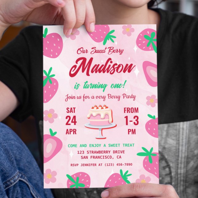 Convites Festa de aniversário doce de Berry Strawberry (Strawberry Birthday Party Invitation)