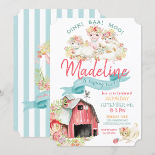 Convites Festa de aniversário dos animais de fazenda do