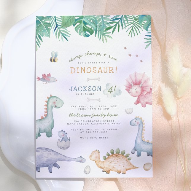 Convites Festa de Aniversário dos Meninos Dinossauros Bate- (Criador carregado)