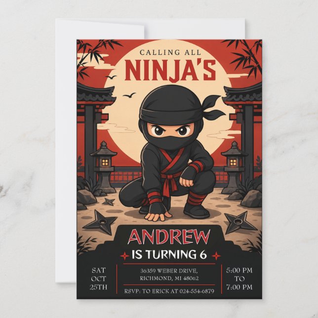 Convites Festa de aniversário dos Ninjas Pessoais (Frente)