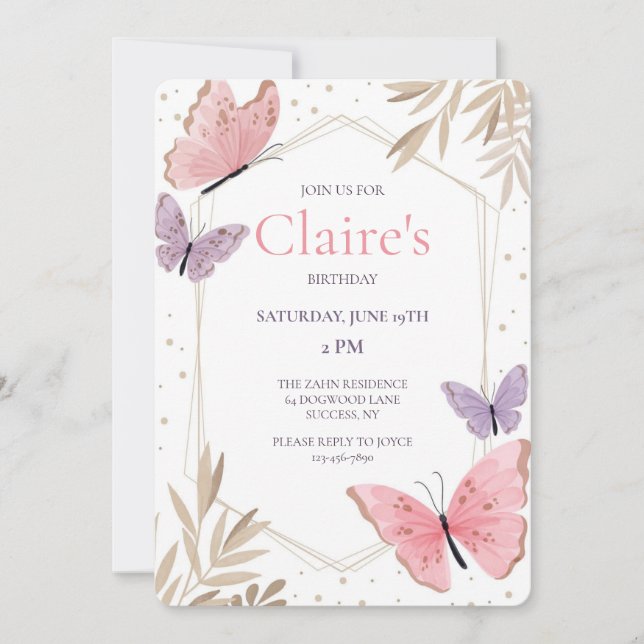 Convites Festa de aniversário dos Sonhos da Borboleta (Frente)