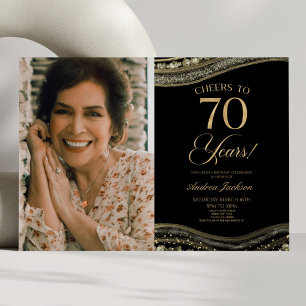 Convites Festa de aniversário Dourada de 70 de Imagem  Pret