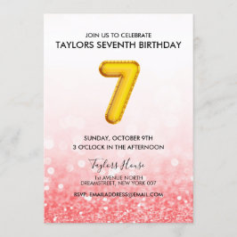 Convites Festa de aniversário Dourada de 7 vermelho-rosa br