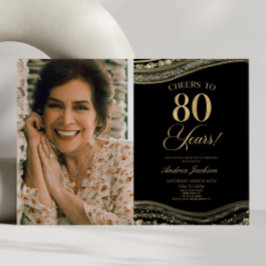 Convites Festa de aniversário Dourada de 80 de Imagem  Pret