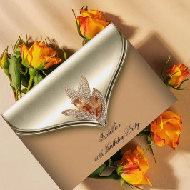 Convites Festa de aniversário Dourada de Caramel Beige Eleg