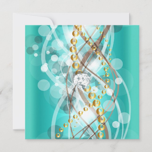 Convites Festa de aniversário Dourada de Diamante Azul Eleg (Frente)