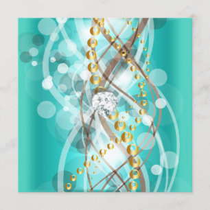 Convites Festa de aniversário Dourada de Diamante Azul Eleg