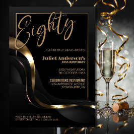 Convites Festa de aniversário Dourada de preto moderno