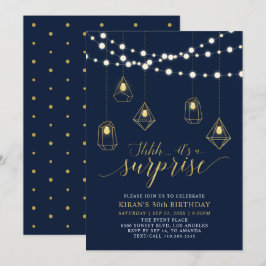 Convites Festa de aniversário Dourada e Marinho Blue Modern