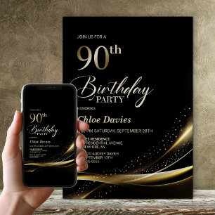 Convites Festa de aniversário Dourada e preto moderno