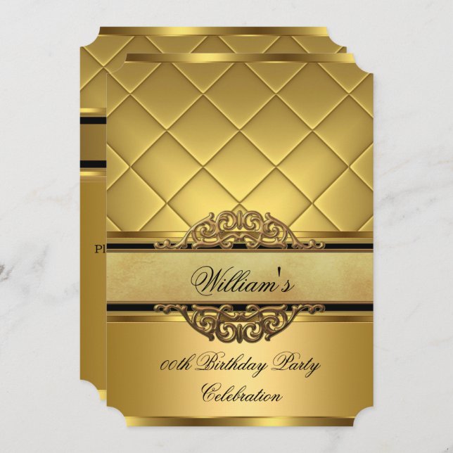 Convites Festa de aniversário Dourada Elegante (Frente/Verso)