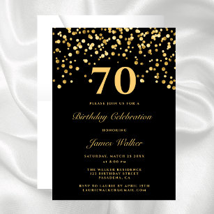 Convites Festa de aniversário Dourada Elegante Chic Black