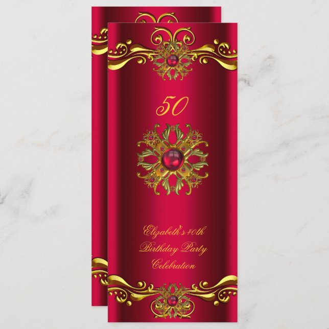 Convites Festa de aniversário Dourada Elegante Red Cherry (Frente/Verso)