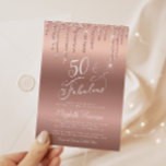 Convites Festa de aniversário Dourada Glitter 50ª rosa<br><div class="desc">Elegante e chic 50º convite de aniversário com "50 & Fabuloso" escrito em um script branco de na moda,  um fundo de rosa dourado e gotas de cintilação falsa de rosa dourado. Você pode personalizar com o nome dela e os detalhes da festa.</div>