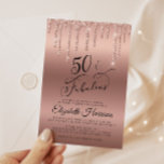 Convites Festa de aniversário Dourada Glitter Virtual 50th<br><div class="desc">Convite de aniversário virtual elegante e chic com "50 & Fabuloso" em um bonito script contra um fundo de rosa dourado,  com brilho fino rosa dourado a partir do topo.</div>
