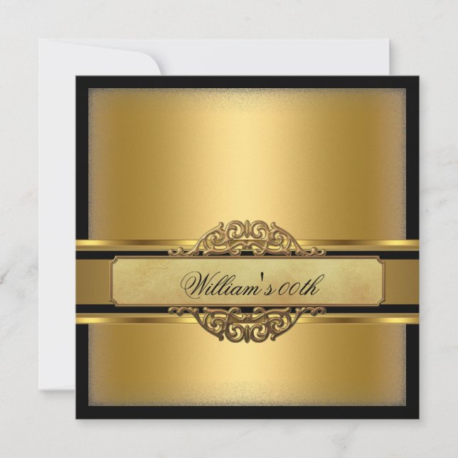 Convites Festa de aniversário Dourada preta (Frente)