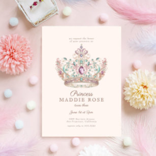 Convites Festa de aniversário Dourada princesa cor-de-rosa