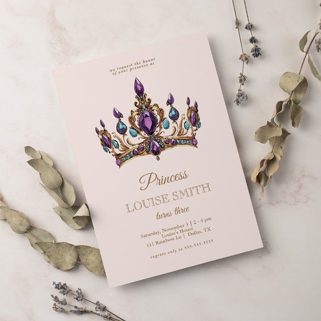 Convites Festa de aniversário Dourada princesa cor-de-rosa (Criador carregado)